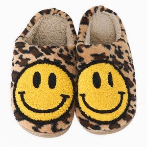 NWT - Leopard Print Smiley Face Slippers